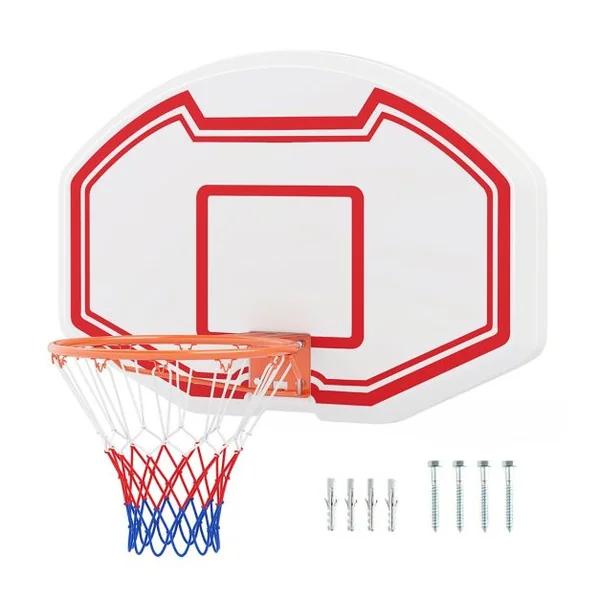 Panier de Basket Mural 45 cm avec Panneau Incassable Panier Basket-Ball avec Filet Anti-Déchirure 91 x 61 cm Blanc+Rouge
