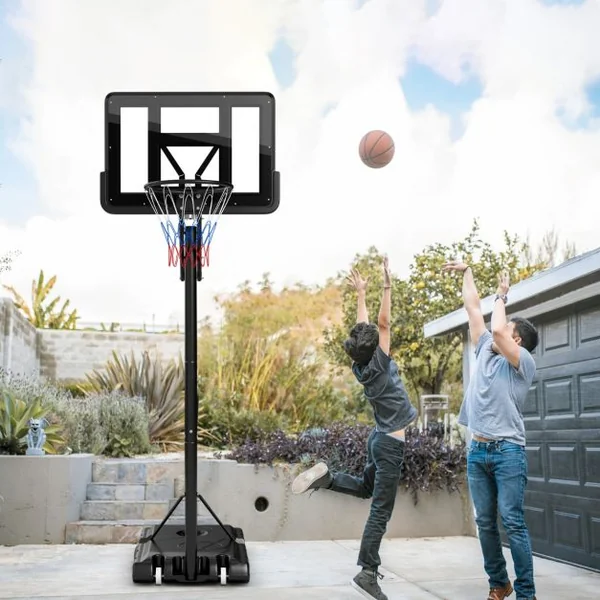 Panier de Basket portable sur Pied avec Roulettes Réglable 245-305 cm Anneau Arrière 111 cm Base Remplissable Sac Sécurisé