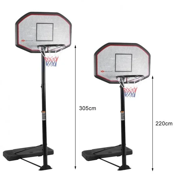 Panier de Basket sur Pied Réglable avec 2 Roues Hauteur Réglable 220-305cm Base Remplissable pour Enfants Ados Adultes