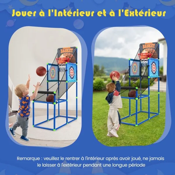 Panier de Basketball 2 en 1 avec 2 Cibles en Tissu à Balles Adhésive Jeu d'Arcade Système de Pointage et Effet Sonore 2 Ballons de Basket pour 3 ans+