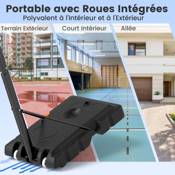 Panier de Basket-Ball Hauteur Réglable 225-305cm Support de Basketball Mobile avec Panneau Incassable de 112cm