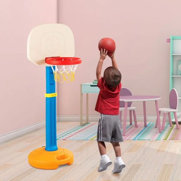 Panier de Basket-ball pour Enfants de 3-7 Ans Hauteur Ajustable 120-160cm pour Intérieur/Extérieur en HDPE Multicolore