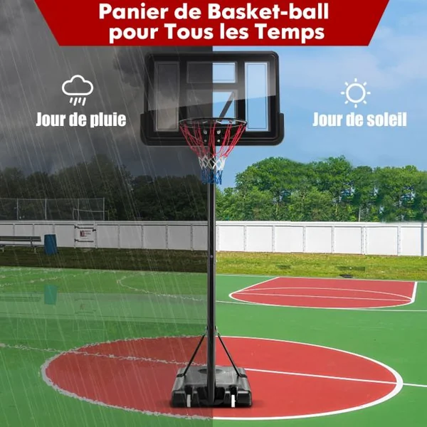 Panier de Basket-Ball sur pied Réglable en Hauteur 130-305 cm 12 Niveaux avec Roulettes Mobile 2 Filets Base de Lestage