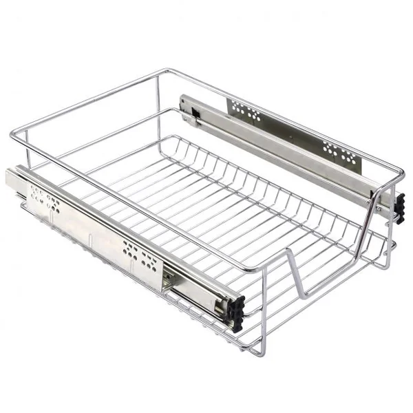 Panier de cuisine Coulissant Tiroir Télescopique pour Placard ou armoire en Métal Chromé 29,5 x 44 x 14 cm