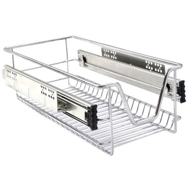 Panier de cuisine Coulissant Tiroir Télescopique pour Placard ou armoire en Métal Chromé charge maxi 13 kg, 26 x 30 x 14 cm (L x P x H)