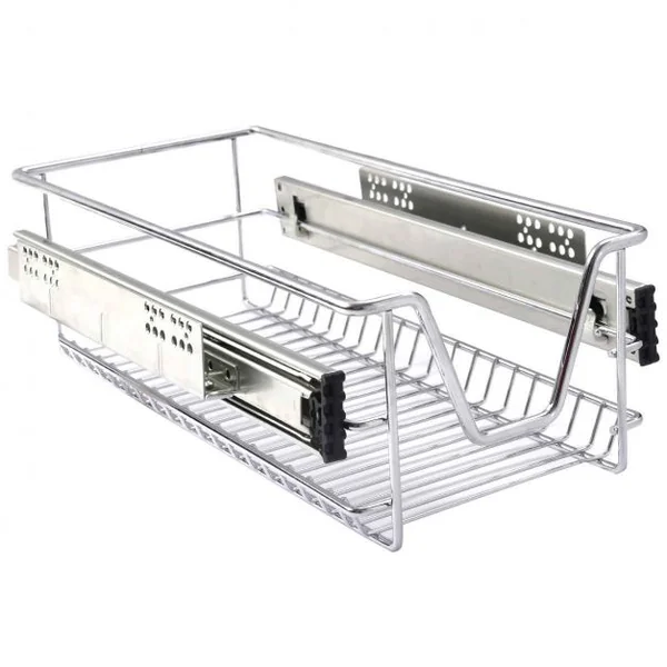 Panier de cuisine Coulissant Tiroir Télescopique pour Placard ou armoire en Métal Chromé charge maxi 13 kg, 26 x 30 x 14 cm (L x P x H)