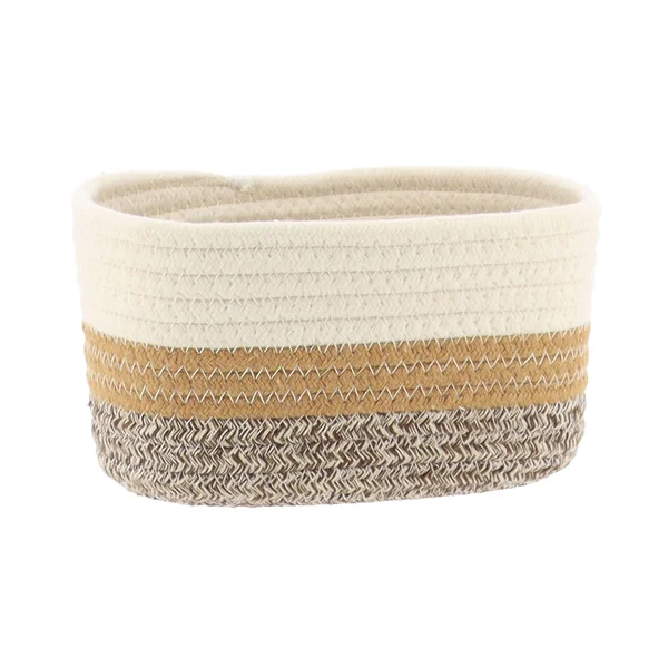 Panier de rangement ovale coton naturel tricolore 19x10x11cm