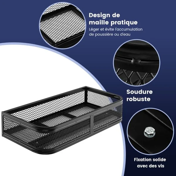 Panier pour Véhicule Tout Terrain en Métal avec Conception en Maille Panier de Rack Avant Porte-Bagages pour VTT 92 x 44 x 16,5 cm Noir