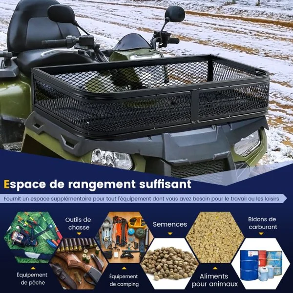 Panier pour Véhicule Tout Terrain en Métal avec Conception en Maille Panier de Rack Avant Porte-Bagages pour VTT 92 x 44 x 16,5 cm Noir