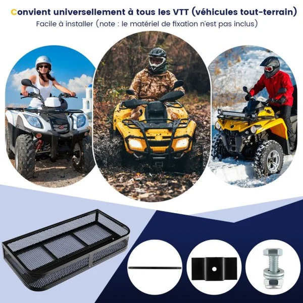 Panier pour Véhicule Tout Terrain en Métal avec Conception en Maille Panier de Rack Avant Porte-Bagages pour VTT 92 x 44 x 16,5 cm Noir