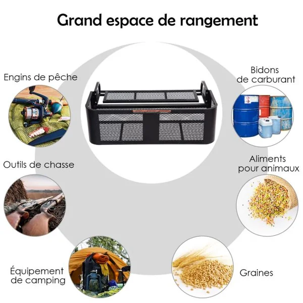 Panier pour Véhicule Tout Terrain en Métal avec Conception en Maille Panier à Bagages Grand Espace de Rangement Noir