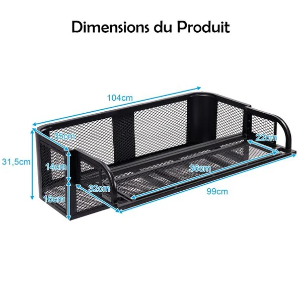Panier pour Véhicule Tout Terrain en Métal avec Conception en Maille Panier à Bagages Grand Espace de Rangement Noir