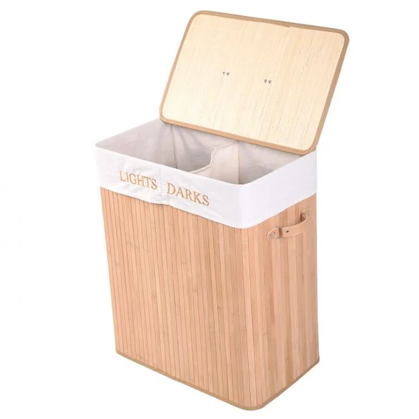 Panier à linge en bambou Corbeille avec sac à linge amovible et lavable capacité 100L 52x32x63cm couleur naturel