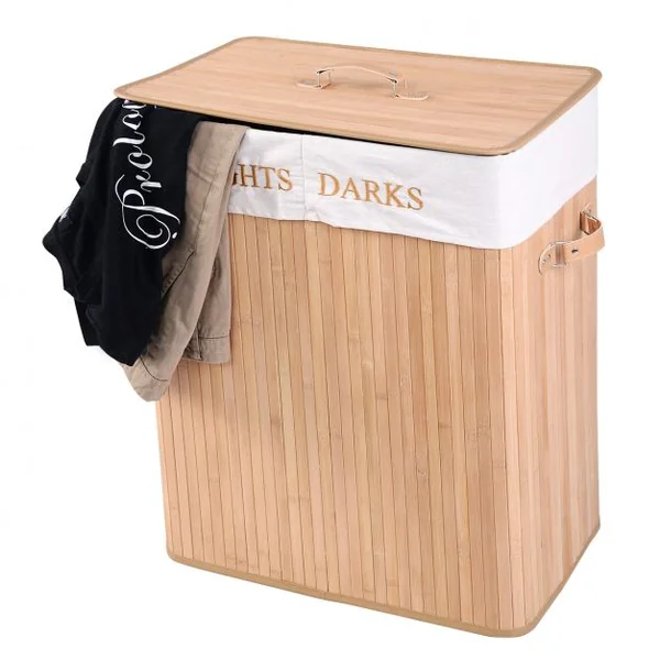 Panier à linge en bambou Corbeille avec sac à linge amovible et lavable capacité 100L 52x32x63cm couleur naturel