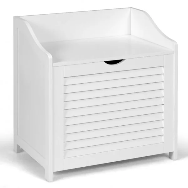 Panier à Linge en Bois avec Doublure en Coton Amovible et Lavable avec Design Couvercle et Persienne Blanc