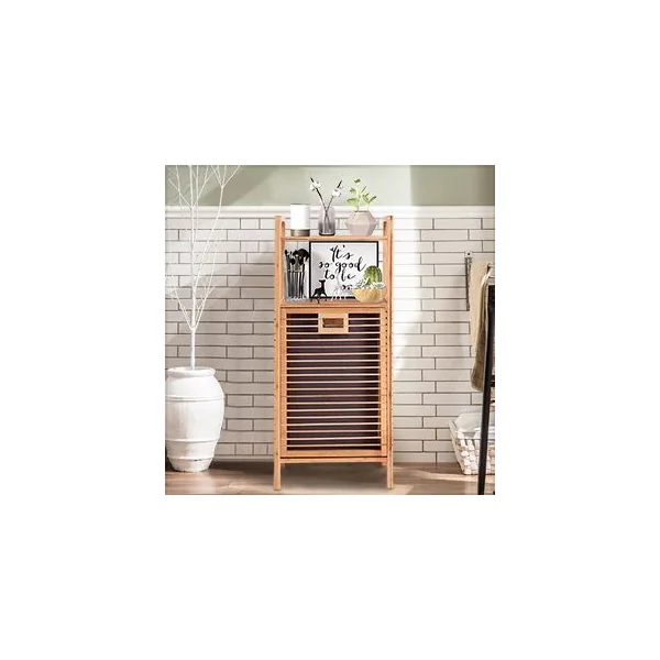 Panier à Linge Inclinable et Imperméable Panier pour Vêtements Sales avec Sac Amovible en Bambou Naturel 40x30x95cm