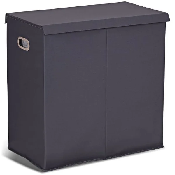 Panier à Linge à 2 Compartiments Séparés Sacs à Linge et de Rangement Amovibles et Pliables en Mdf 65x36x635cm Gris