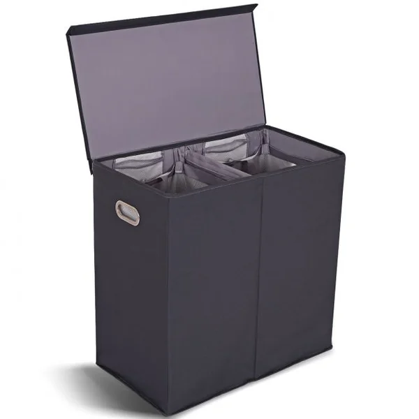 Panier à Linge à 2 Compartiments Séparés Sacs à Linge et de Rangement Amovibles et Pliables en Mdf 65x36x635cm Gris