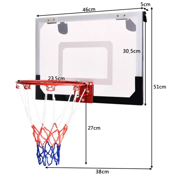 Panneau de Basket-ball pour Enfant Mural ou sur Porte avec Ballon Gonfleur en PC Dia. Panier 25,5 cm, 46x30,5cm