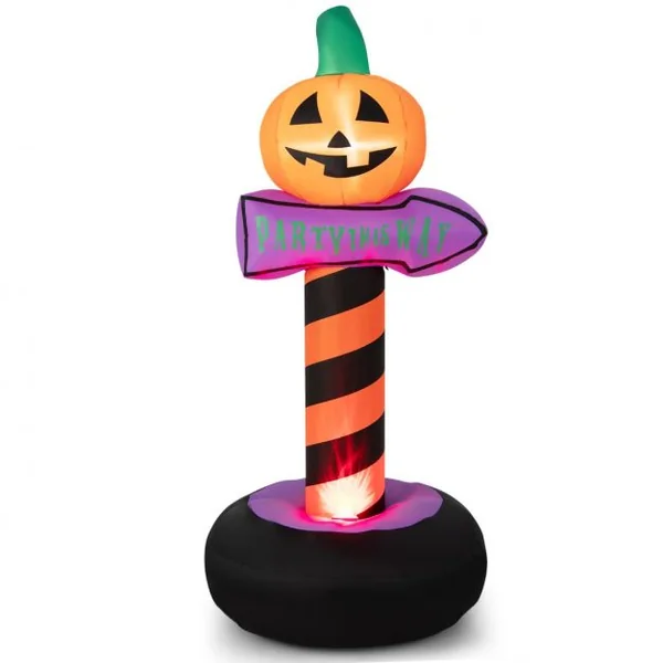 Panneau de Signalisation de 180 cm Gonflable avec Citrouille d’Halloween Lumière LED Intégrée