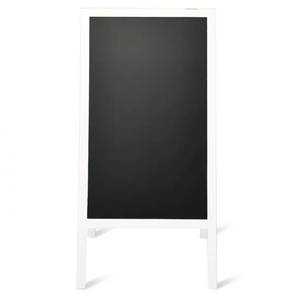 Panneau Publicitaire Tableau Noir Magnétique Double face Chevalet de Trottoir en Bois MDF Acier 50x53x98cm Blanc
