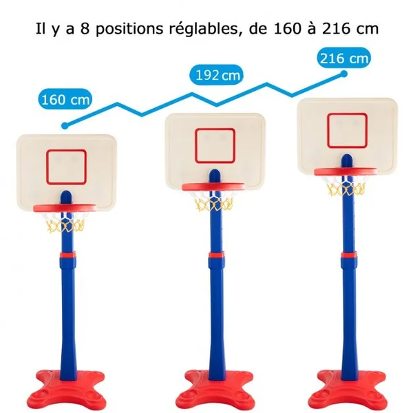 Pannier de Basket-ball Hauteur Réglable entre 160 à 215 cm Pour Enfant de 3 Ans et Plus