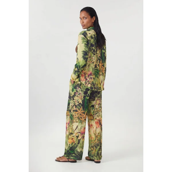 Pantalon Cache-maillot En Viscose Filée Imprimé Tropical Plage
