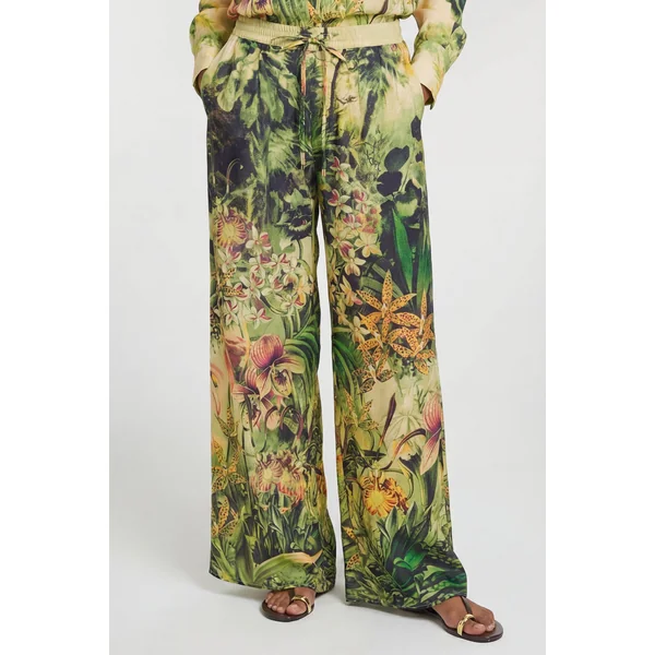 Pantalon Cache-maillot En Viscose Filée Imprimé Tropical Plage