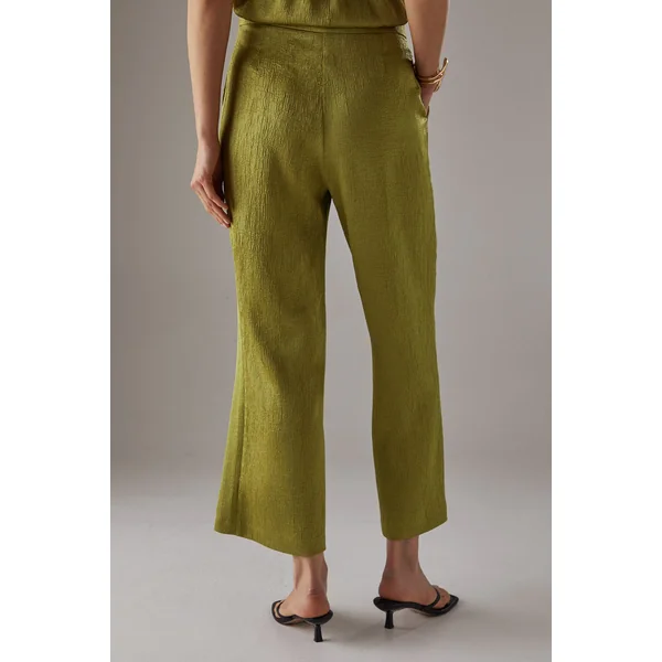 Pantalon Court Évasé en Satin Froissé