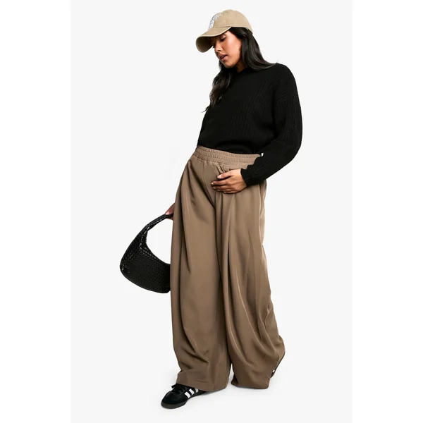Pantalon de maternité à taille élastiquée tissé, ample, à plis et à jambes larges