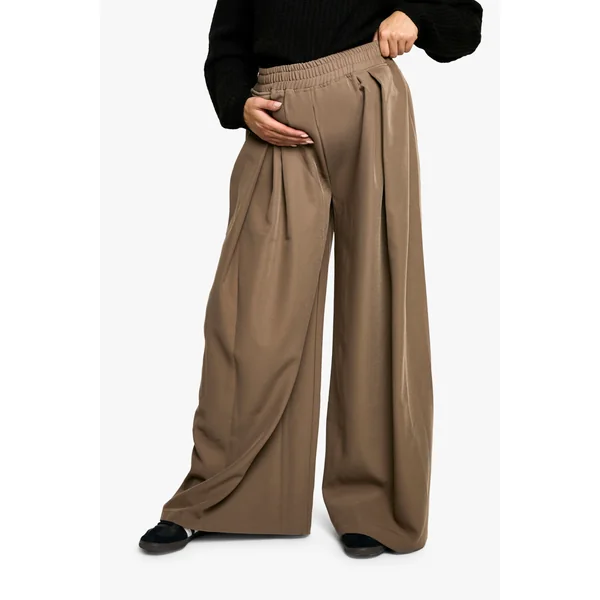 Pantalon de maternité à taille élastiquée tissé, ample, à plis et à jambes larges