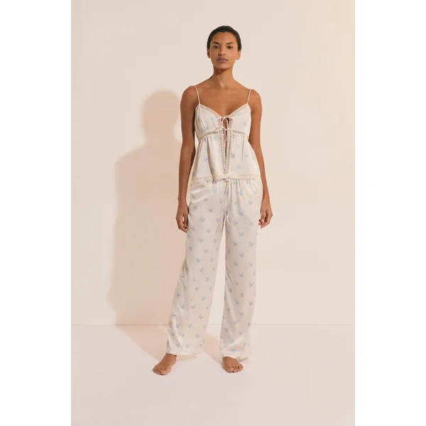 Pantalon de pyjama satiné à motifs fleuris