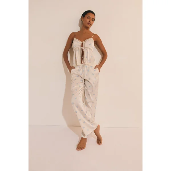 Pantalon de pyjama satiné à motifs fleuris
