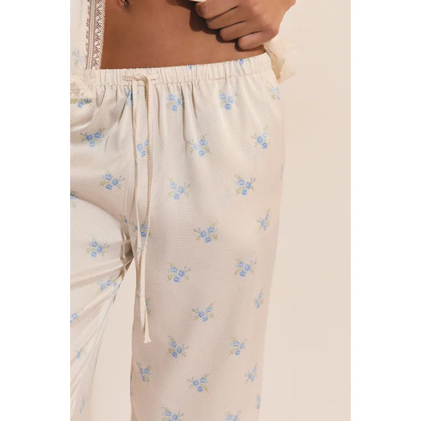 Pantalon de pyjama satiné à motifs fleuris