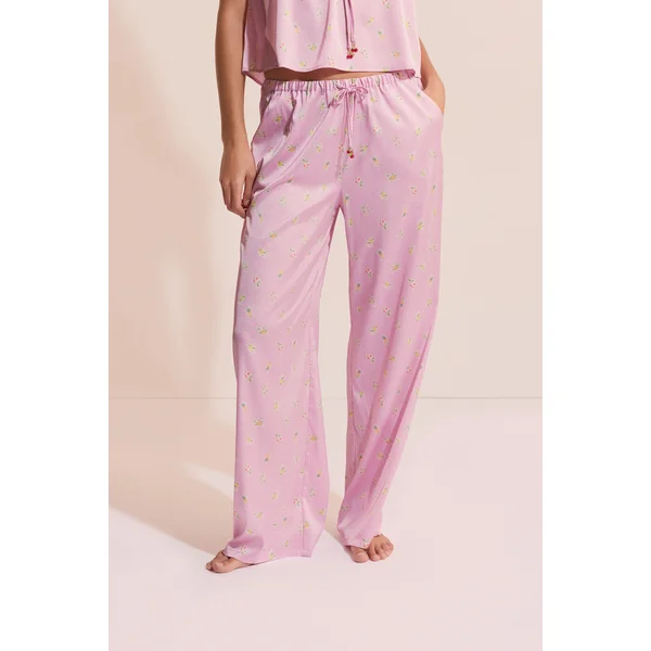 Pantalon de pyjama satiné à motifs fleurs avec charms