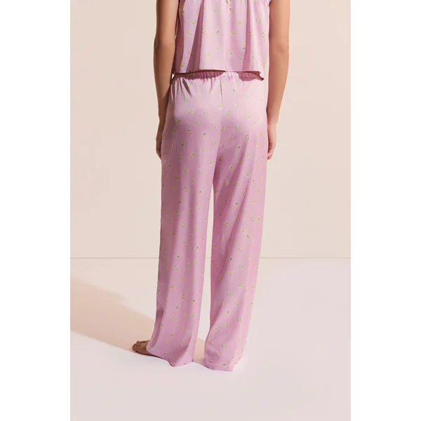 Pantalon de pyjama satiné à motifs fleurs avec charms