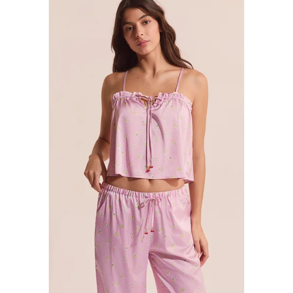 Pantalon de pyjama satiné à motifs fleurs avec charms