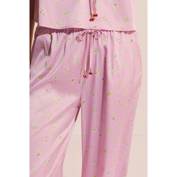 Pantalon de pyjama satiné à motifs fleurs avec charms