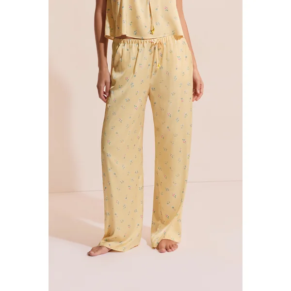 Pantalon de pyjama satiné à motifs fleurs avec charms