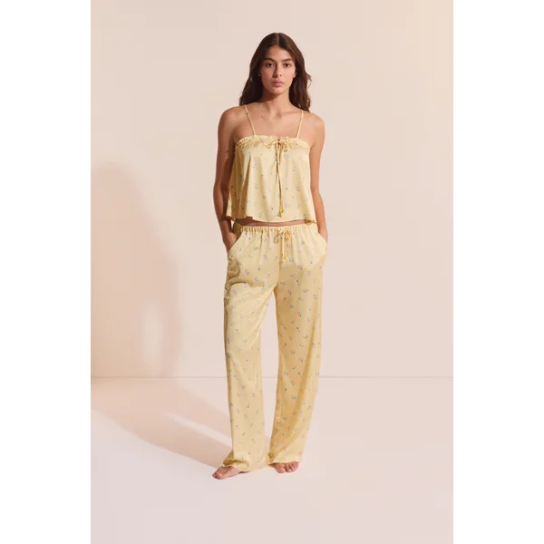 Pantalon de pyjama satiné à motifs fleurs avec charms