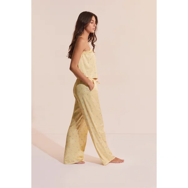 Pantalon de pyjama satiné à motifs fleurs avec charms