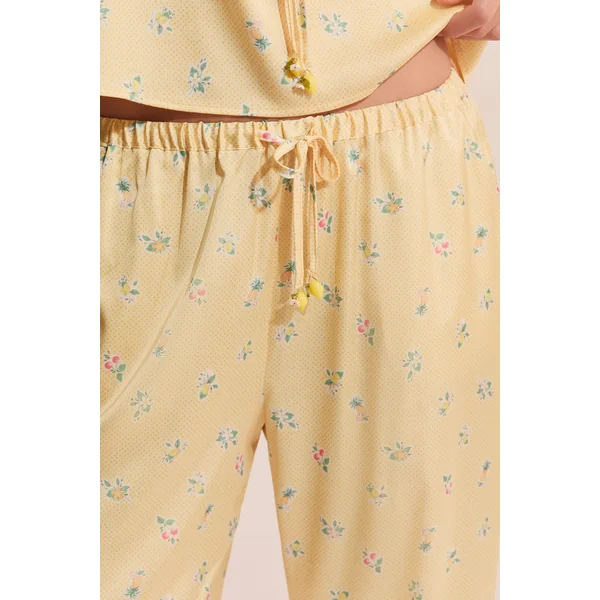 Pantalon de pyjama satiné à motifs fleurs avec charms