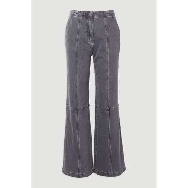 Pantalon Droit en Denim à Boutonnage Devant