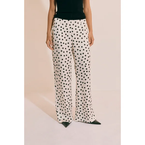 Pantalon droit satiné à pois