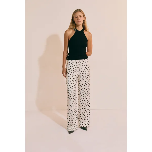 Pantalon droit satiné à pois