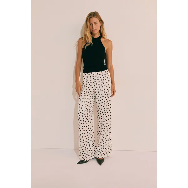 Pantalon droit satiné à pois