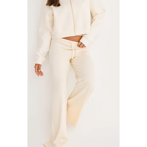 Pantalon Droit Taille Basse À Cordon De Serrage En Tissu Doux Premium