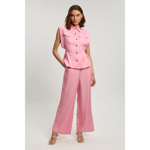 Pantalon droit tissé en viscose et lin premium