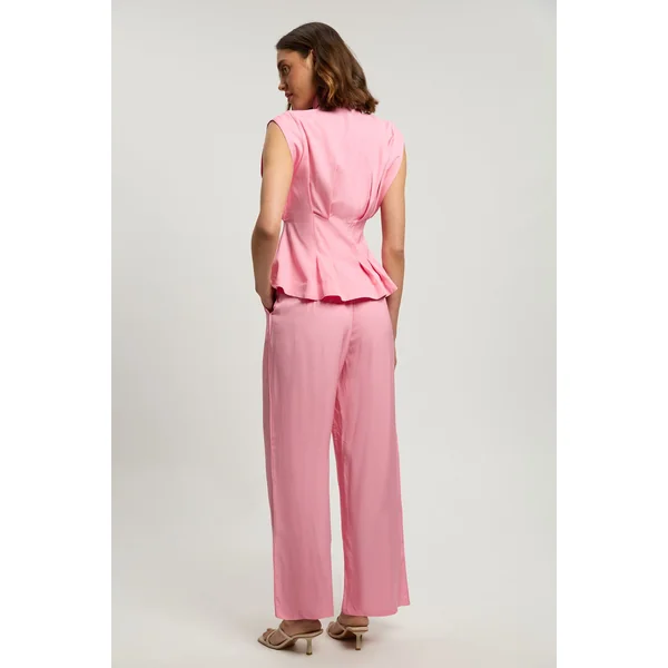 Pantalon droit tissé en viscose et lin premium