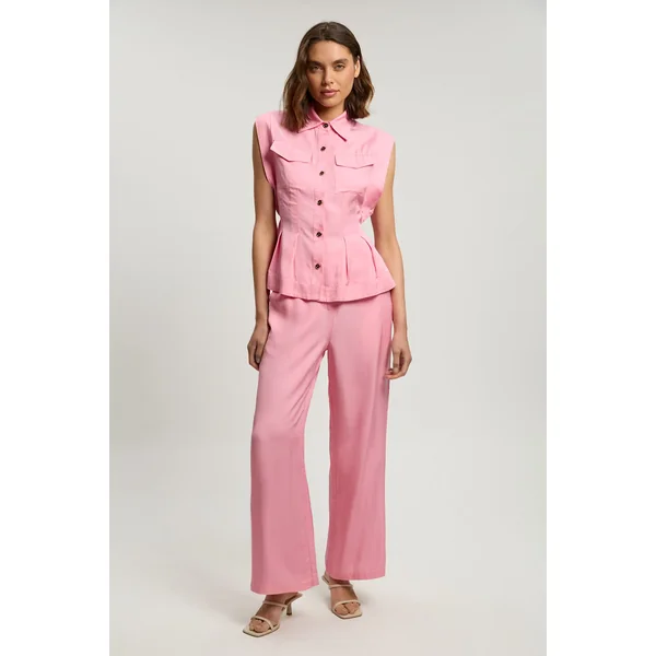 Pantalon droit tissé en viscose et lin premium